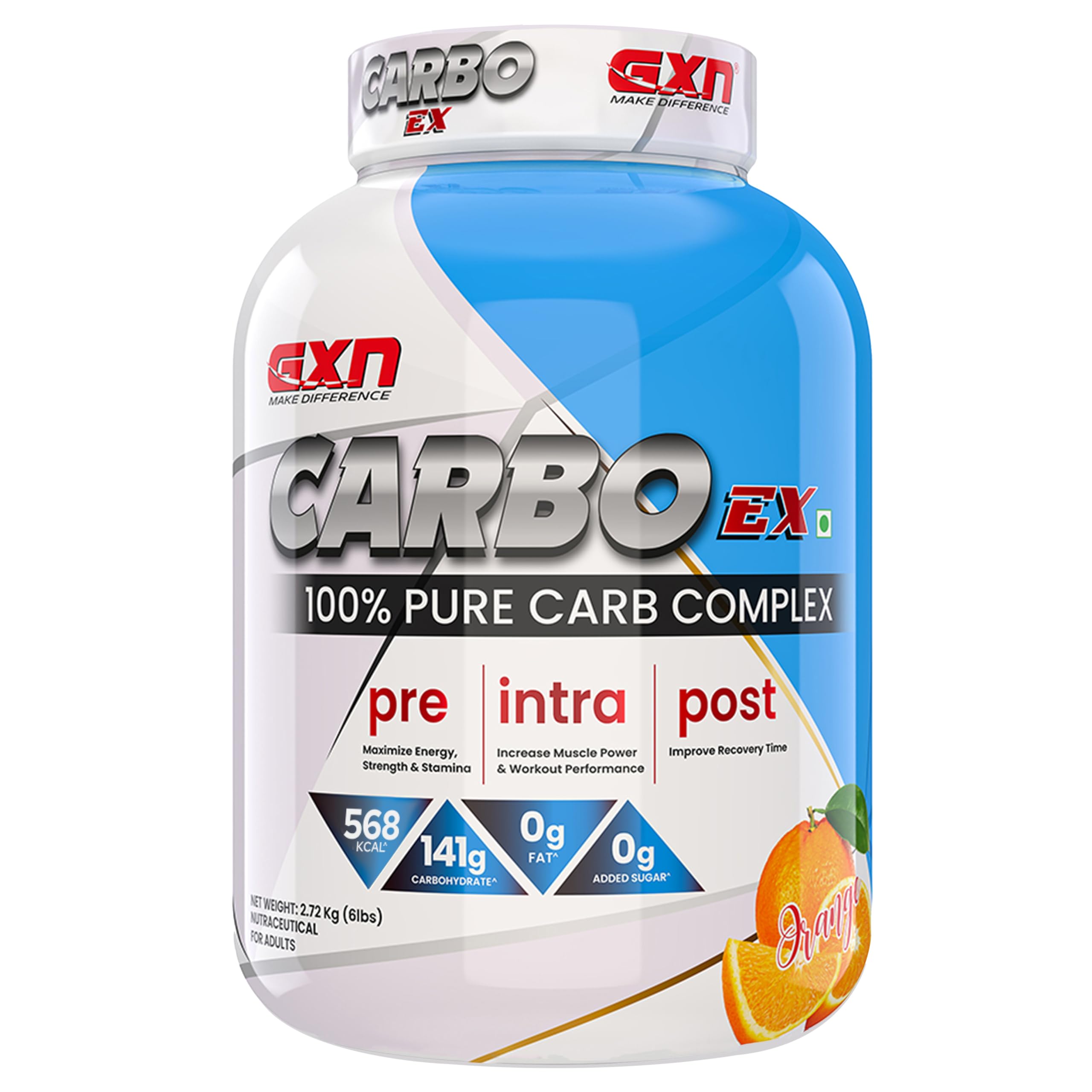 Greenex Nutrition (GXN) Carbo Ex 6 lbs | 281 Kcal | Zero Added Sugar | Orange | 37 Servings