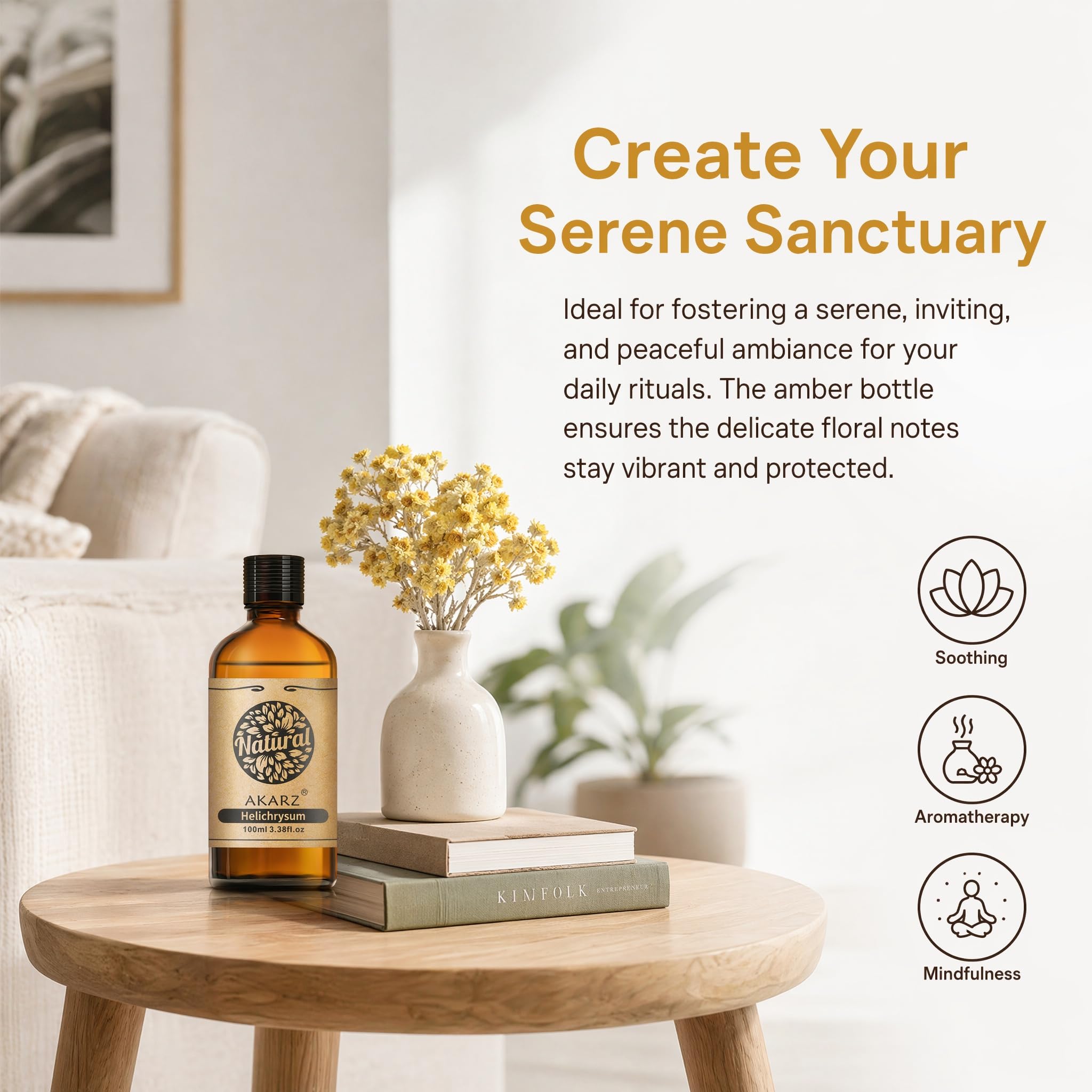 AKARZ 100ml Olejek esencjny z Helichryzumu - Naturalny olejek aromatyczny do dyfuzorów, lamp aromatycznych i aromatów pomieszczeń