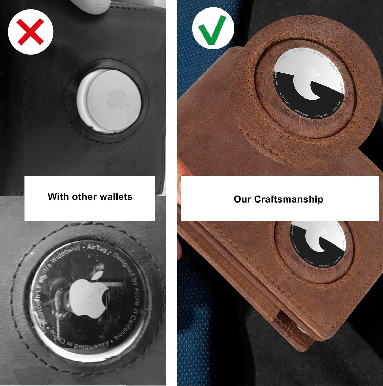 Marc Peter Airtag Wallet – Minimalist Front Pocket RFID Blocking Mens Wallet Full Grain Leather, Bifold AirTag Holder with 2 ID Window up to 14 Cards and Gift Box Crazy Horse Camel - Image 5