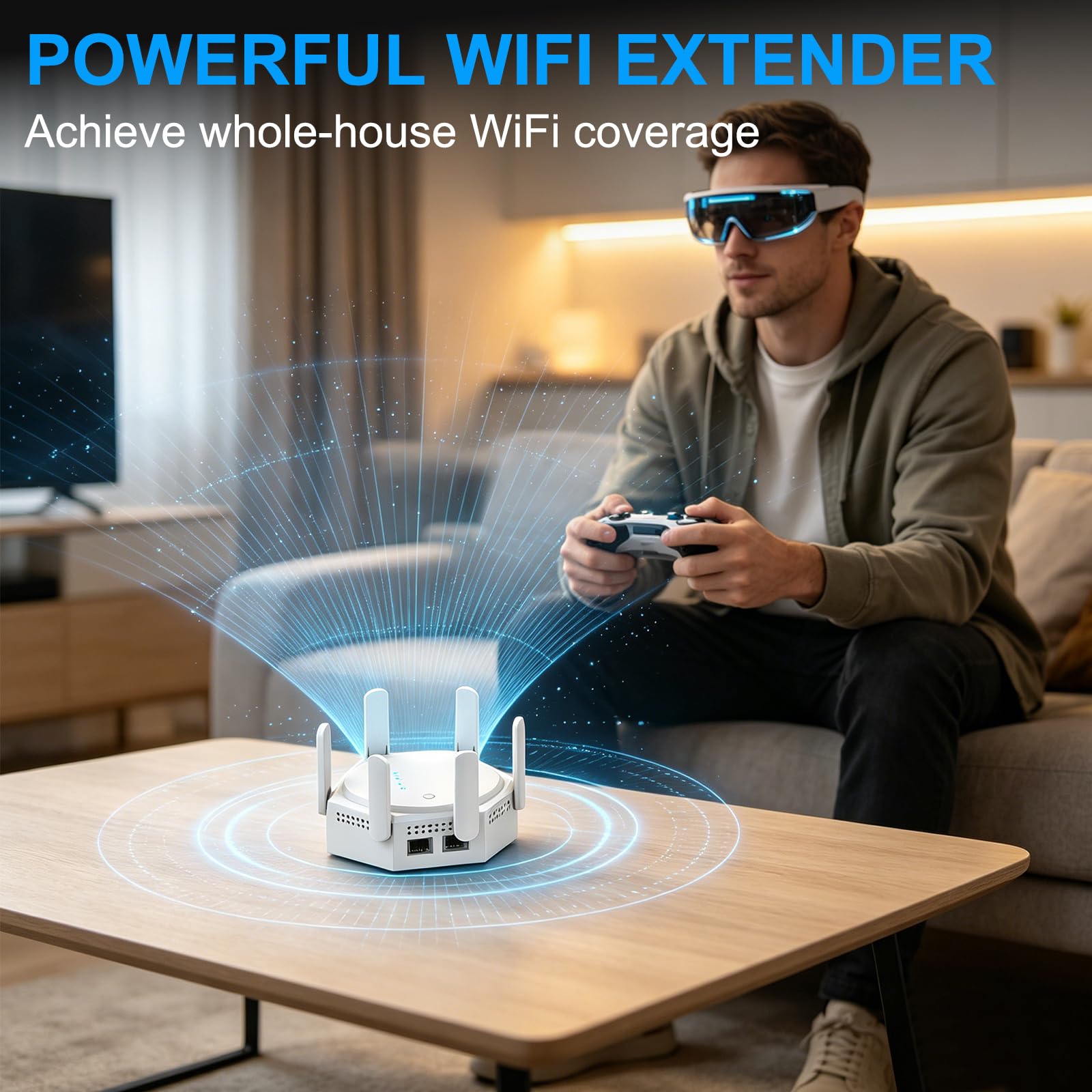 OBEST Ripetitore di Segnale WiFi, 1200 Mbit/s Dual-band con 6 Antenne | 5 GHz/2.4 GHz Amplificatore WiFi, LAN Gigabit, Modalità AP, Compatibile con Numerosi Router WiFi, Ideale per Casa e l'ufficio