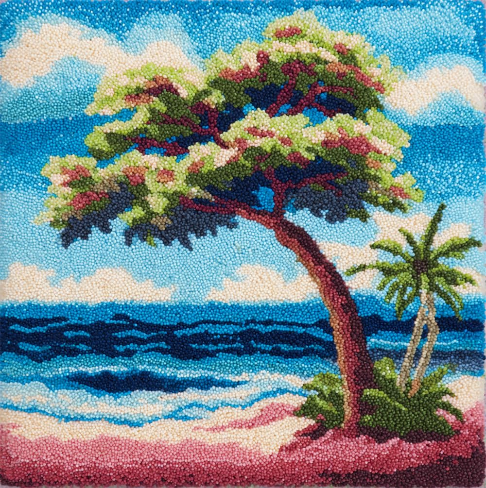 Taxpy Latch Hook Pillow Case Kit for Adults - Beach Tree DIY Cushion Cover Cross Stitch Embroidery 17X17Inch/43X43Cm - Home Decor