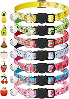 LAFAYI 7 Pack Breakaway Cat Collars with Bells & Cute Fruit Pendants - Adjustable Safety Kitten Collars for Cats & Small Dogs