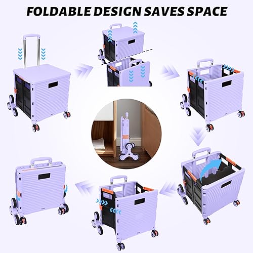 Miniatura 247 de FELICON SELORSS - Carrito plegable portátil con ruedas para subir escaleras y ruedas giratorias de 360°, mango telescópico, caja de plástico