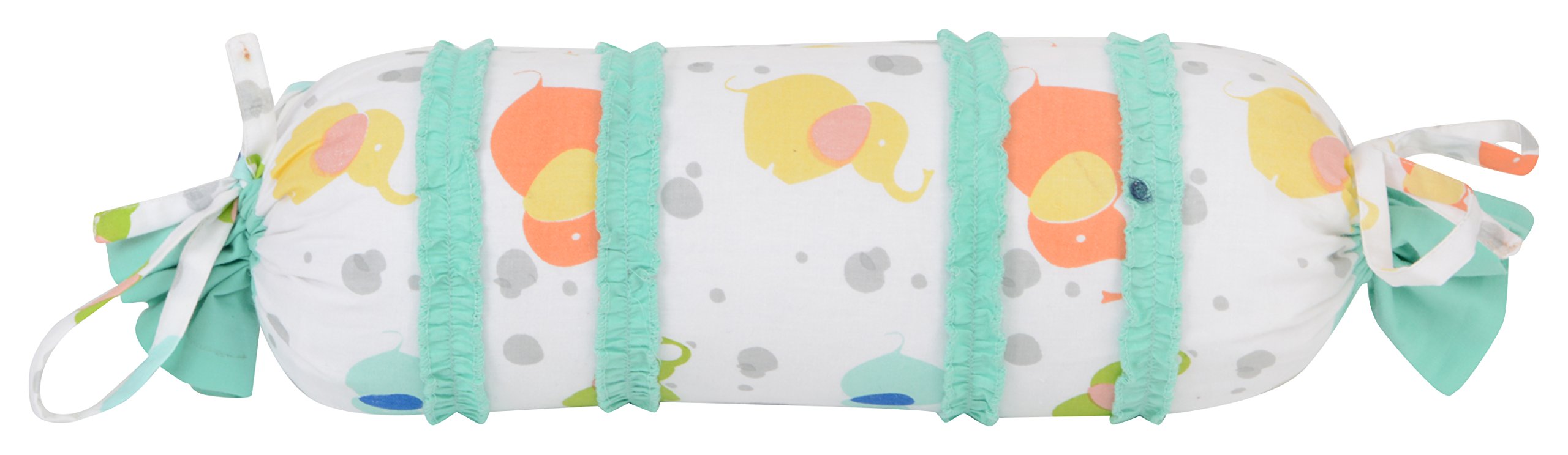 ACCENTHOME Baby Boy's and Baby Girl's Cotton Multi Print Bolsters (White, 35X12Cm Dia) - Set of 2 1