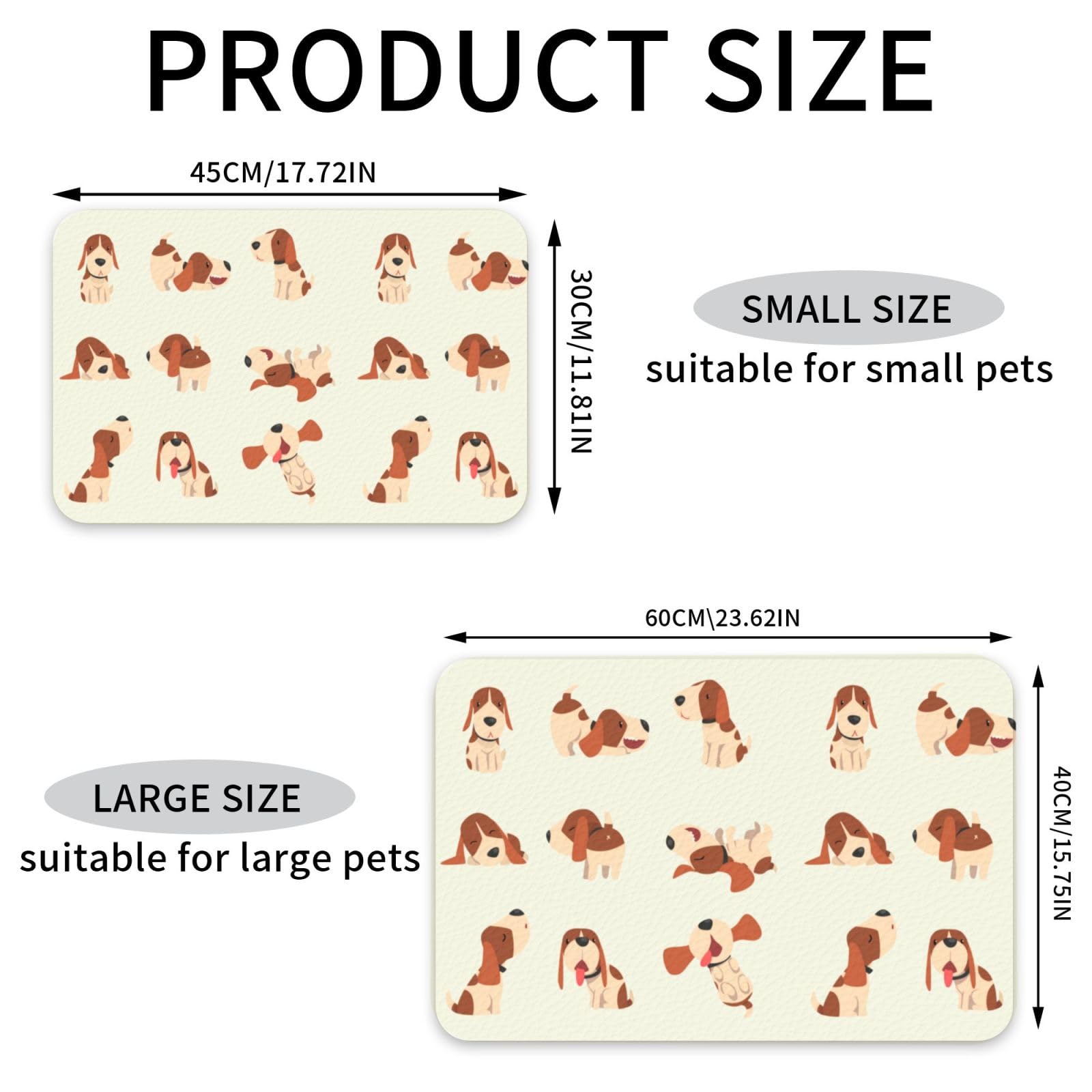Beagle Absorbent Dog Mats for Food and Water Waterproof Pet Bowl Liner Anti-Slip Dog Feeding Mats Quick Dry Pet Placemat to Protect Floors Cute