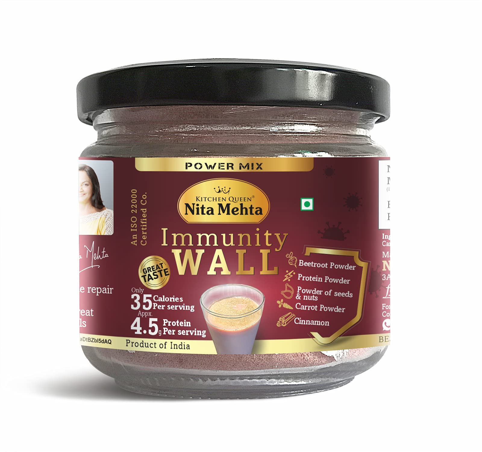 KITCHEN QUEEN NITA MEHTA Immunity Wall Booster Powder | Rich in Antioxidants, Vitamins and Minerals | Make Delicious Milkshakes (70g)