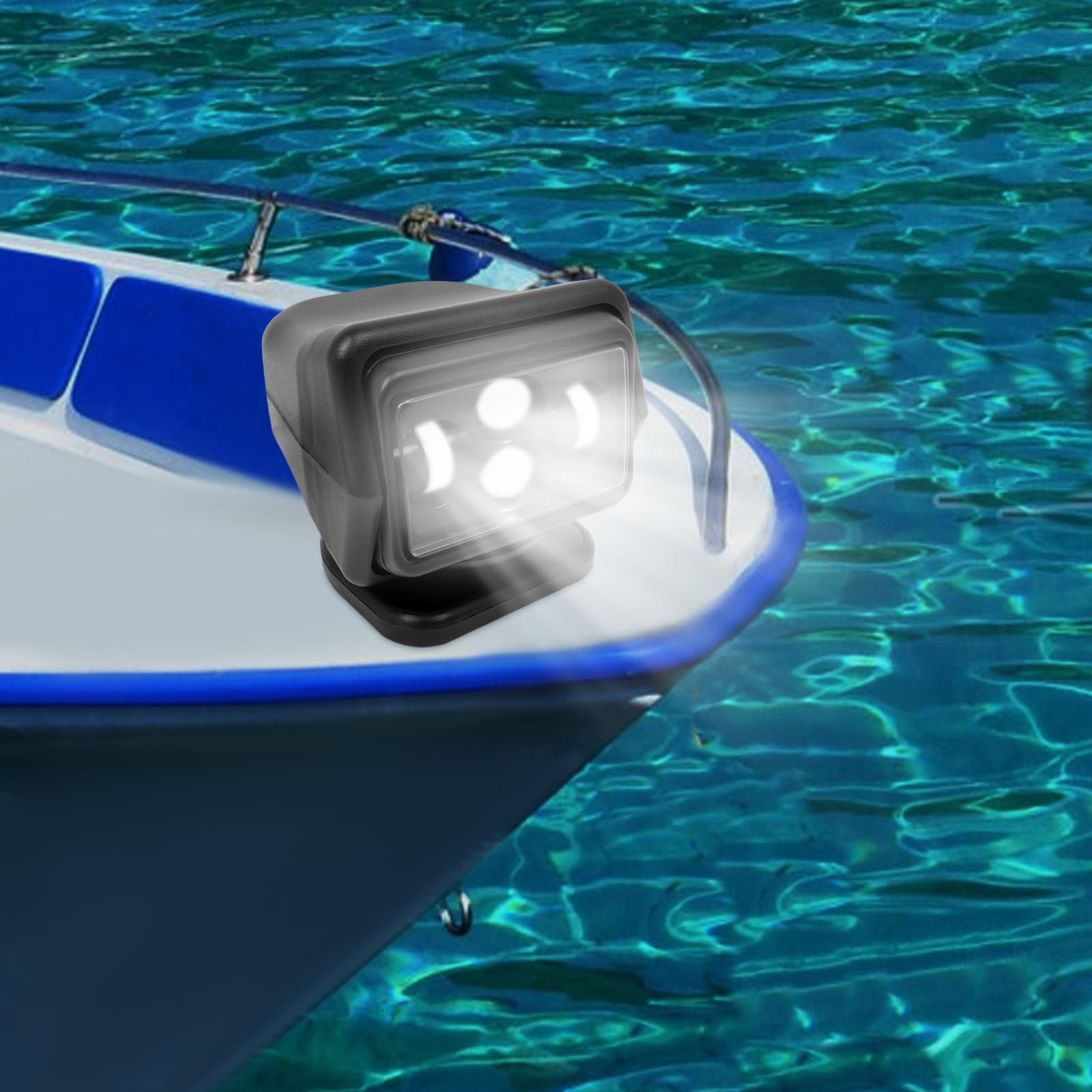 Faro di ricerca telecomandato, 60 W, faro di ricerca a LED, testa girevole a 360°, adatto per barche, fuoristrada, camion, moto, veicoli tecnici