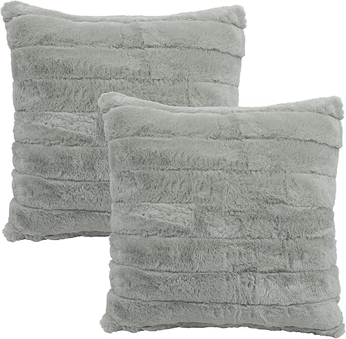 Miniatura 2 de Home Soft Things Manta de piel sintética de conejo (60 x 80 pulgadas) y 2 fundas de almohada (18 x 18 pulgadas), juego de 3 almohadas plateadas,