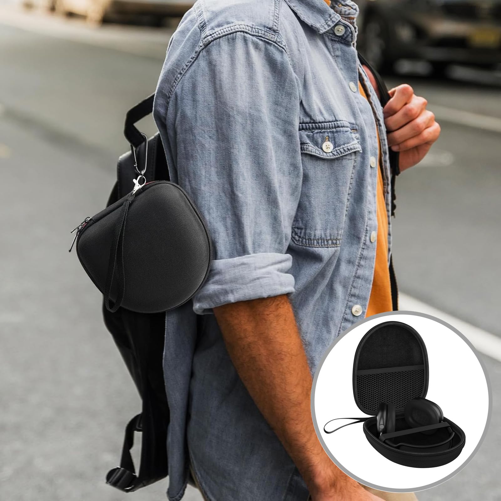 Kopfhörer-Tasche Mit Hartschale – 2-teiliges Set Für Over-Ear & On-Ear | Mit 2 Polstern & Kabelmanagement