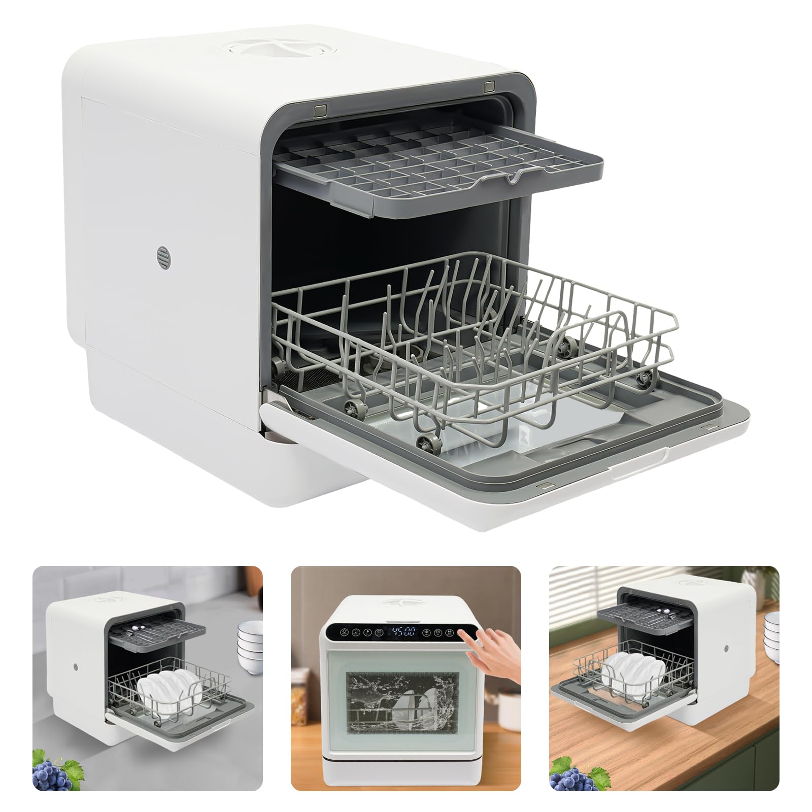 Mini lavastoviglie da 1100 W, lavastoviglie da tavolo con 6 programmi e serbatoio dell'acqua da 6 l, lavastoviglie da tavolo con finestra trasparente e indicatore LED, perfetto per piccole case