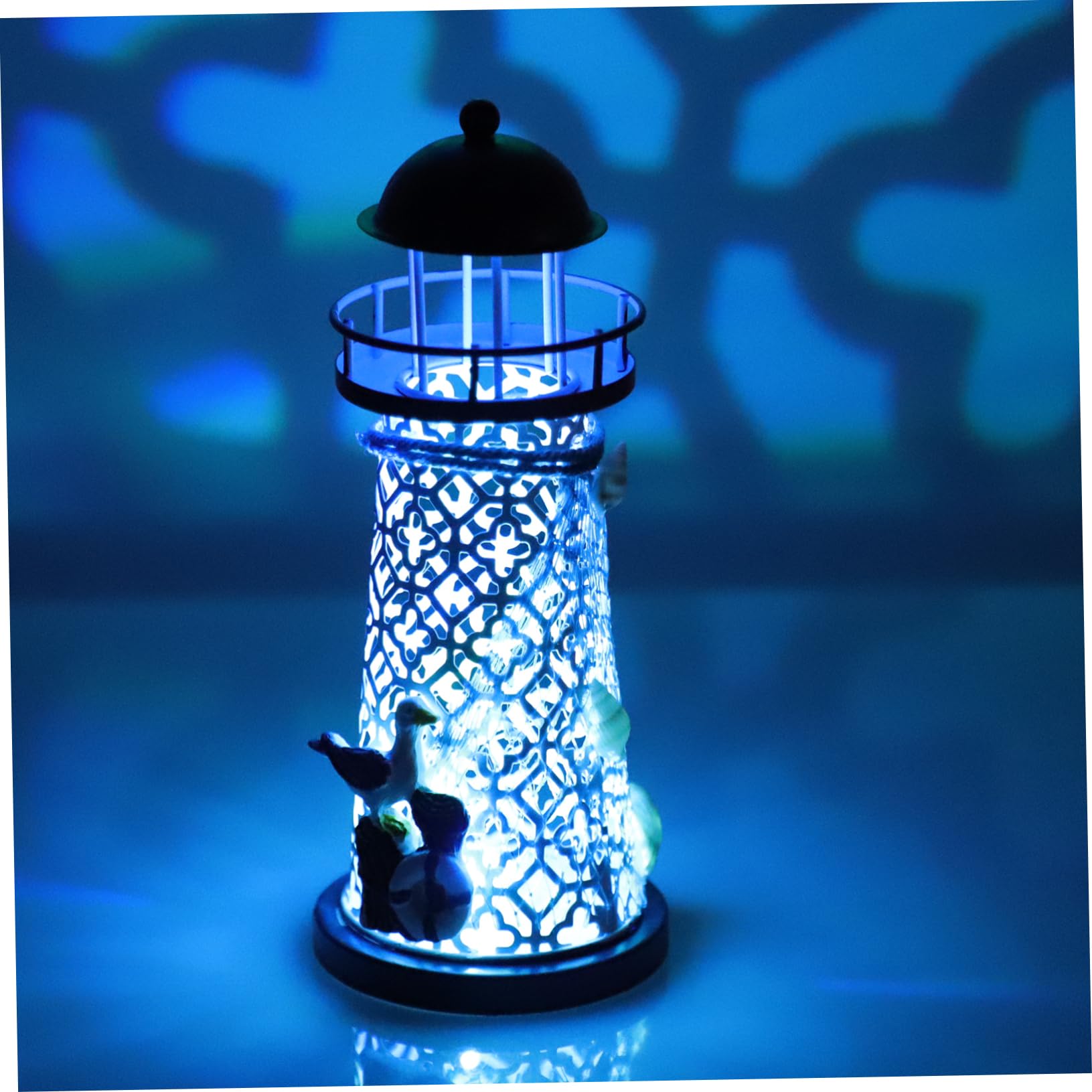 Garneck 1pc Decorative Lights Metal Lighthouse Ornaments Landscape Beach Lamp LED Decor Mediterranean Lighthouse Tabletop Decor Lighthouse Adornment Doll House Wrought Iron Seaside
