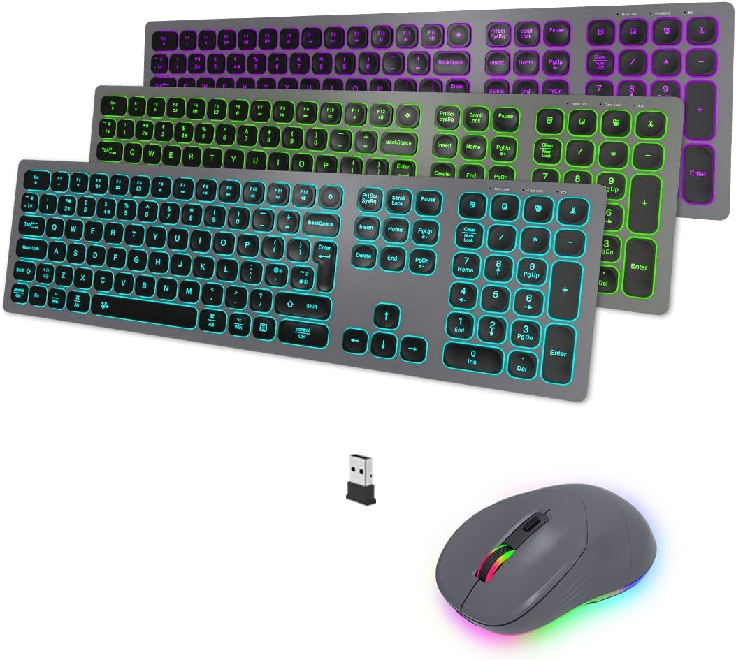 B.FRIENDIT Wireless Backlit Keyboard and Mouse Set, Rechargeable USB