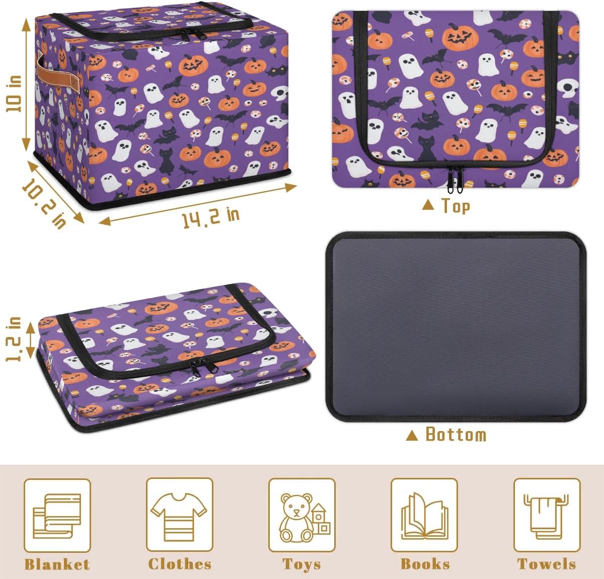 Halloween Ghosts Pumpkins Storage Box with Lid and Handles Foldable Cloth Storage Basket Bin Bags for Shelves Closet Shelf Toys Clothes Bed Sheets Organizer 2 Pack