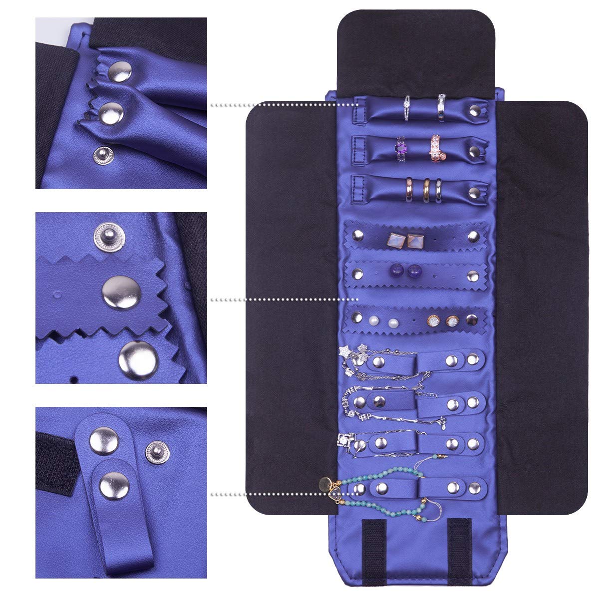 KYEYGWO Pochette Rouleau à Bijoux pour Voyage, Organisateur de Bijoux en PU Cuir pour Rangement de Bracelet Collier Bague