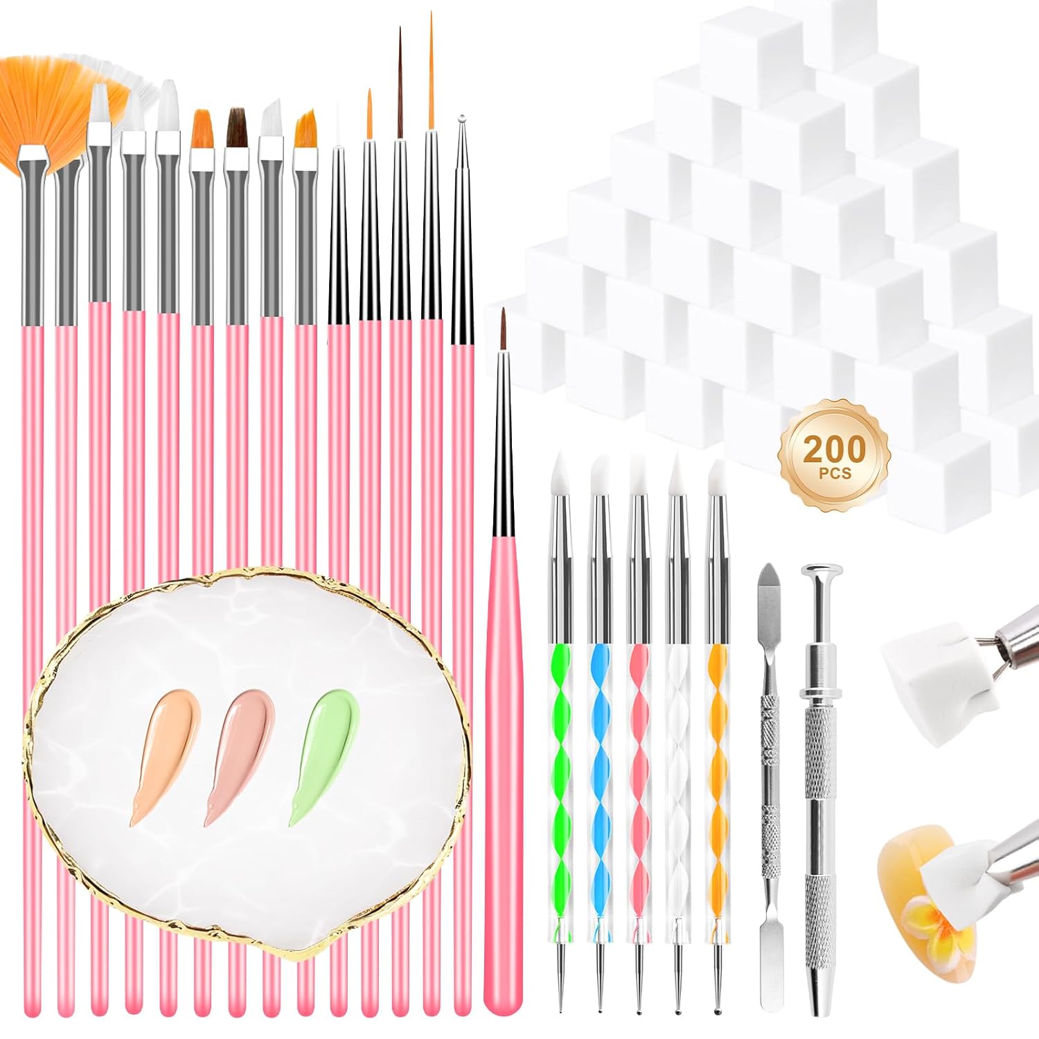 Nail Art Tools 200PCS Nail Sponges for Ombre and Nail Art Brushes Set Nail Design Tools with Nail