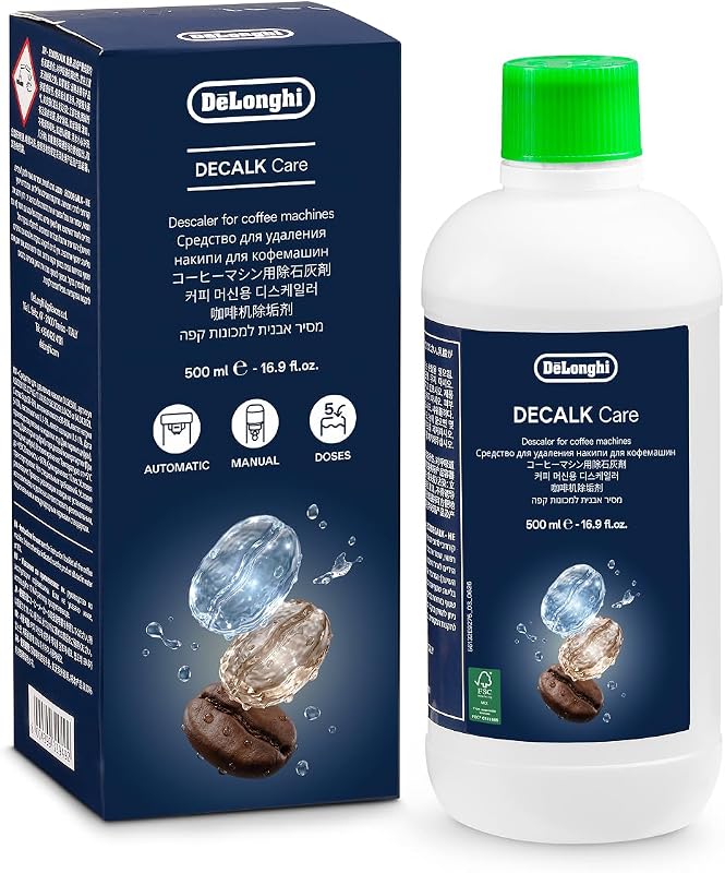 De'Longhi Decalk Decalcificante DLSC500, 5 Dosi di Decalcificazione, Accessorio Manutenzione Macchina da Caffè, Ingredienti di Origine Vegetale, Bottiglia Con 5 Dosi, 500ml