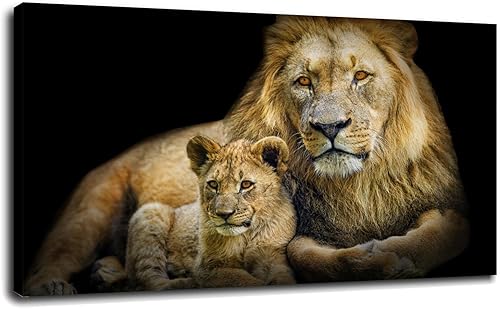 Miniatura 1 de Canvas Wall Art Lion And Cub Pictures Posters Printing Modern for Living Room Bedroom Animal Prints Decor With Framed 20"x12"