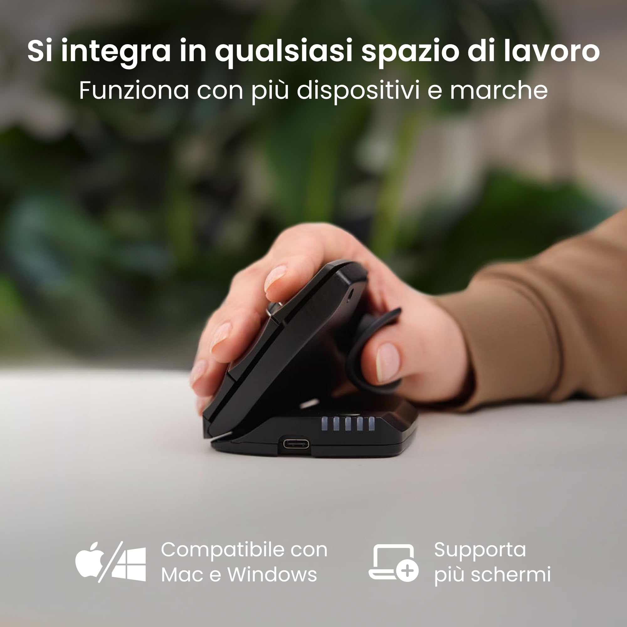Contour Unimouse Mouse ergonomico | Inclinazione regolabile da 35° a 70°, 6 pulsanti programmabili, poggiapollice per il dolore al polso | Plug & Play per Mac e PC - Senza fili - Destro