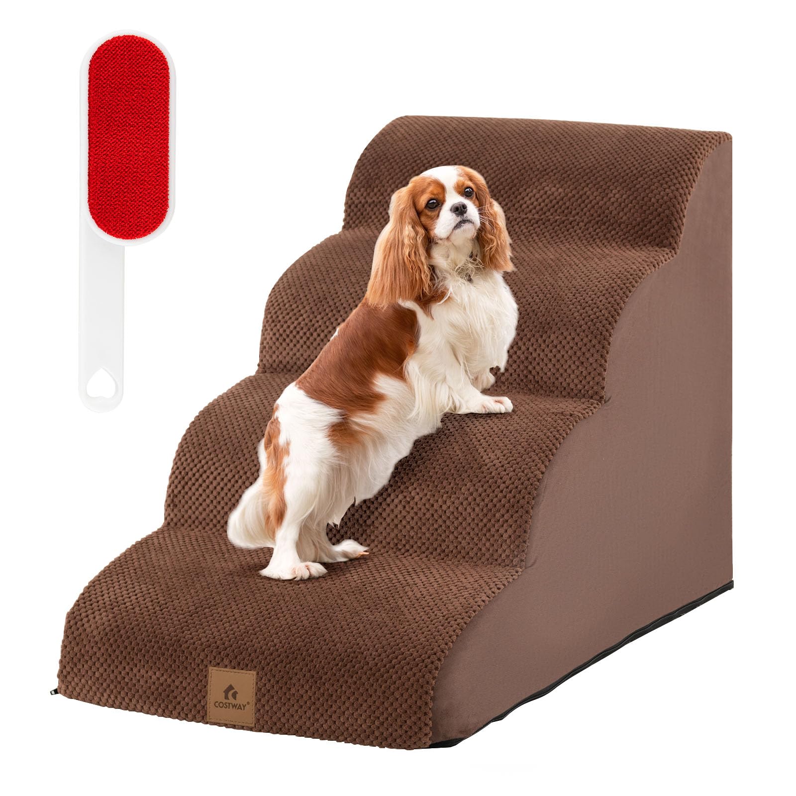 COSTWAY Rampa per Cani in Schiuma a 4 Livelli, Scale Antiscivolo con Superficie a Pendenza Dolce per Divani e Letti Alti, Rampa per Cani Piccoli e Vecchi, Animali con Problemi alle Articolazioni