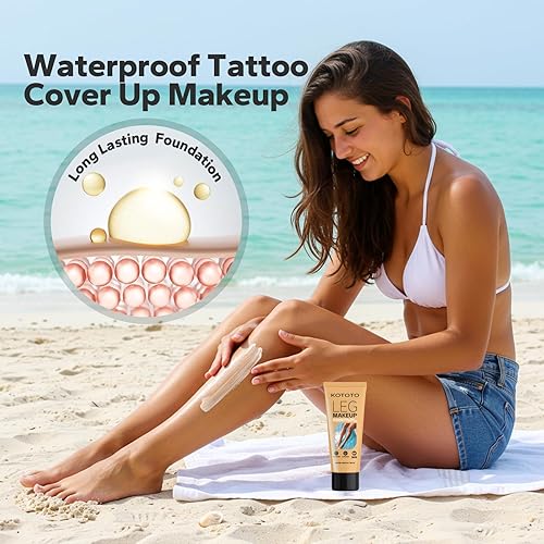 Kototo Tattoo Cover Up Makeup Waterproof (4.05 Fl Oz, Light Brown), Long Lasting Leg & Body Foundation, Leg Makeup Waterproof No Transfer, Body Coverage Perfector for Tattoo, Scar & Skin Imperfections(Dark Brown)