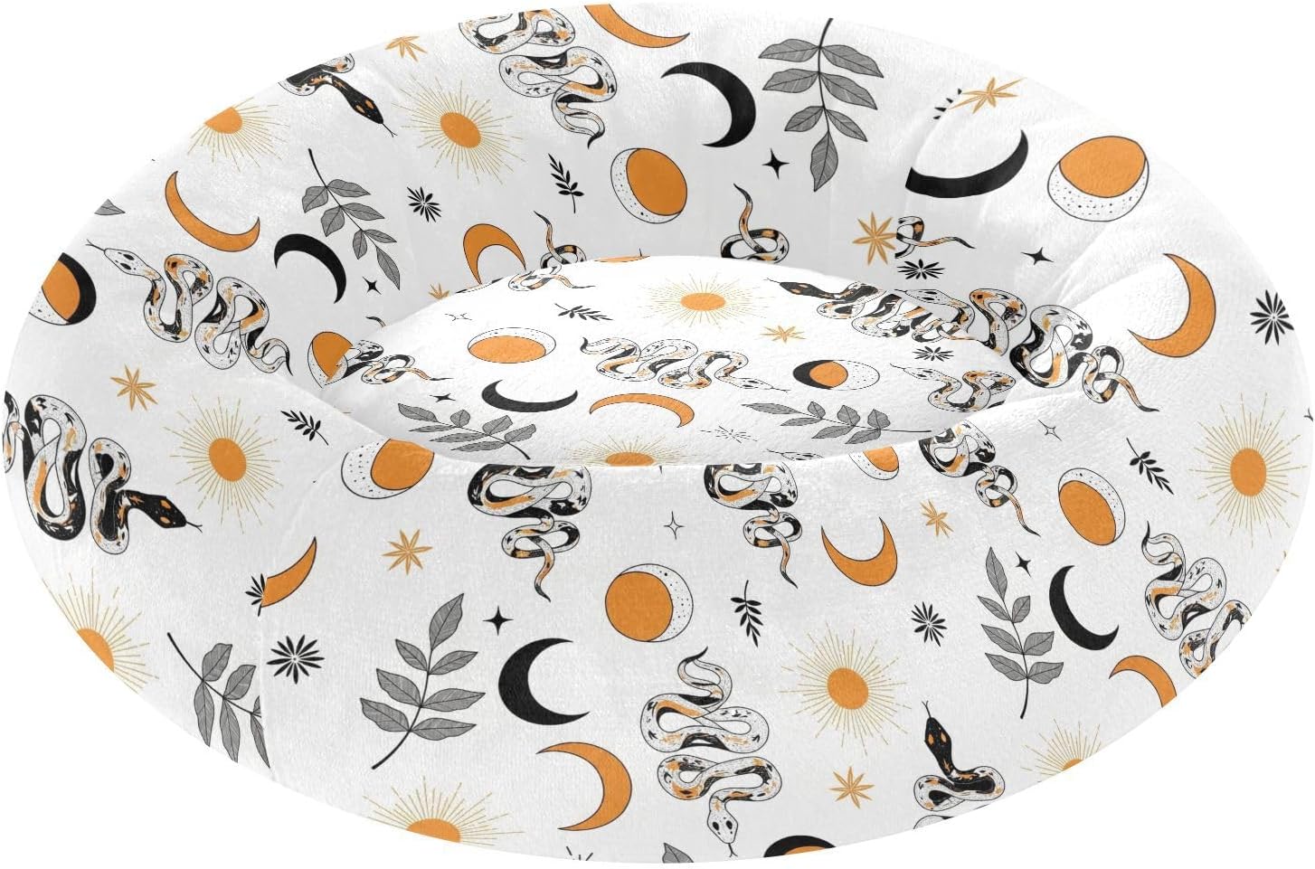 Snakes Moons White Pattern Dog Bed Plush Small Medium Dog Cat Bed Washable Donut Pet Puppy Beds for Small Medium Dogs Cats Indoor,M