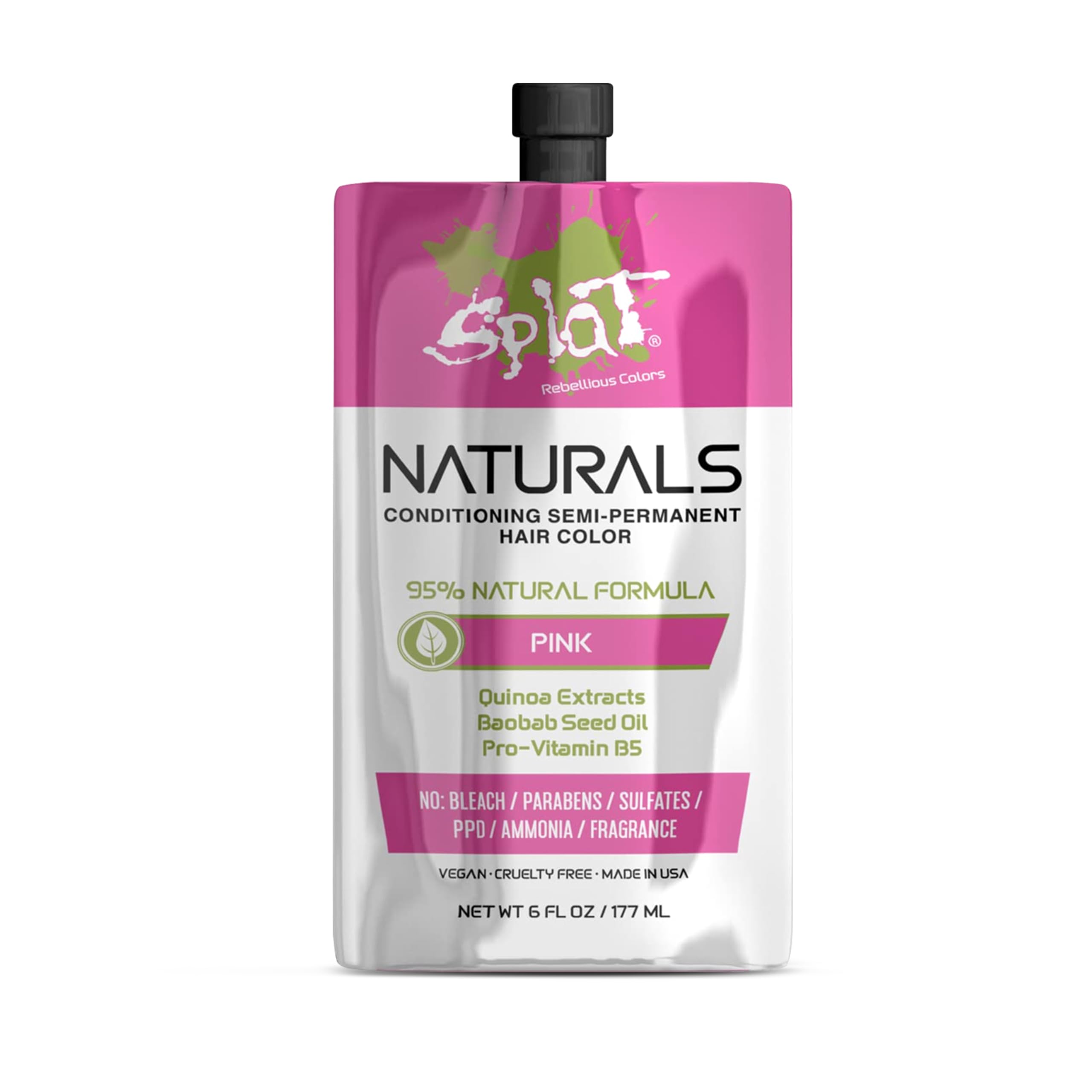 Naturals Semi-Permanent Hair Color, Pink, 6 fl. oz., 95% Natural Hair Dye Formula Lasts Up to 30 Washes, Vegan & Cruelty-Free Semi Permanent Hair Color