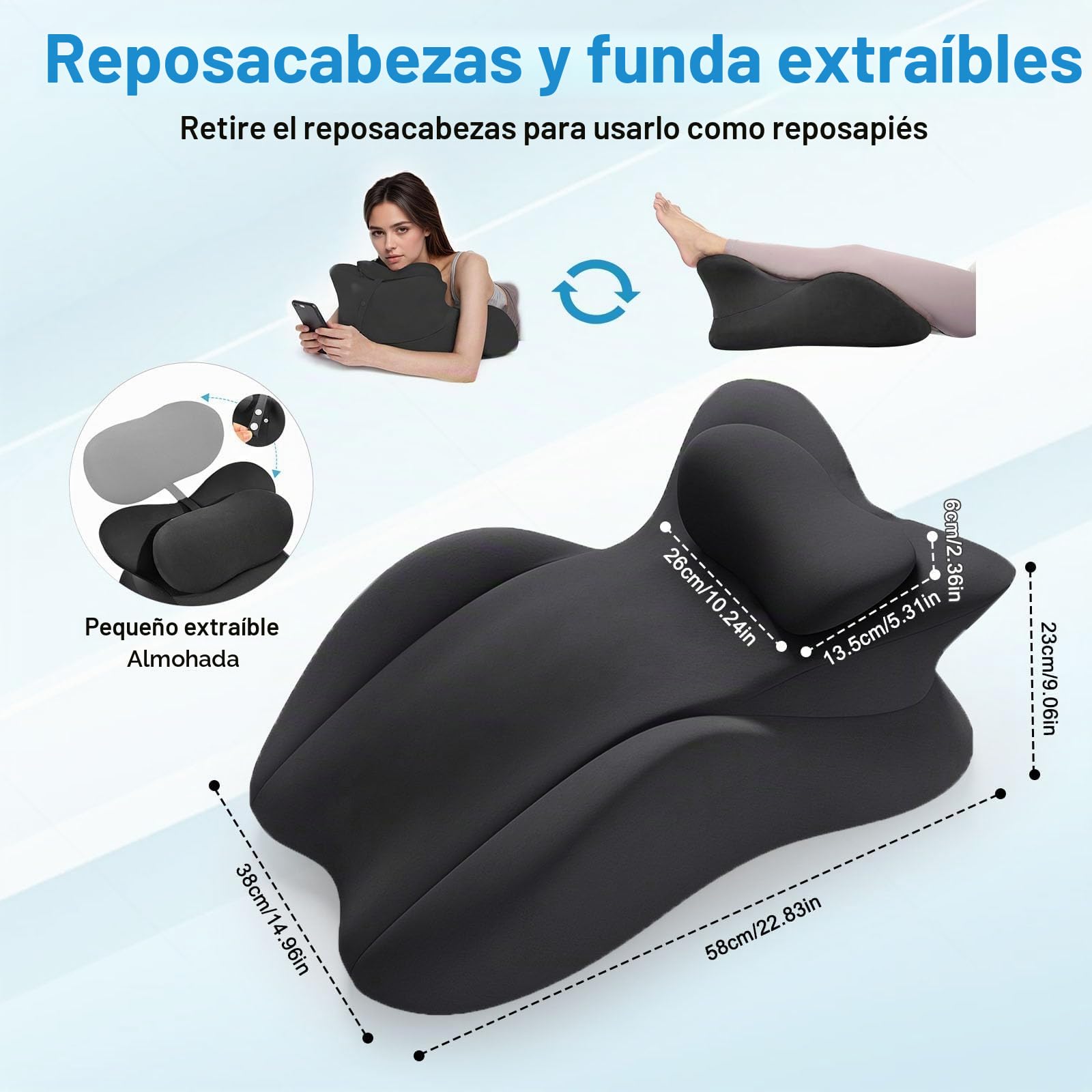 MINGPINHUIUS Cojín de cuña, cojín de Lectura y cojín Lumbar, cojín de relajación para Cama, sofá y Suelo, cojín ortopédico de Apoyo contra el Dolor de Espalda y Cuello, de Espuma viscoelástica