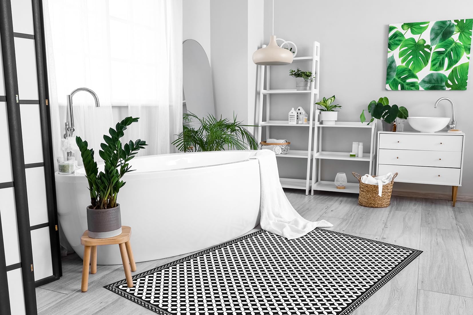 DobleUve Estudio Vinyl Teppich Hydraulik 21 | Schwarz | 120x200 cm | Waschbarer Rutschfester Küchenläufer | Kinder | Vinylboden | Vinylteppich für Wohnzimmer