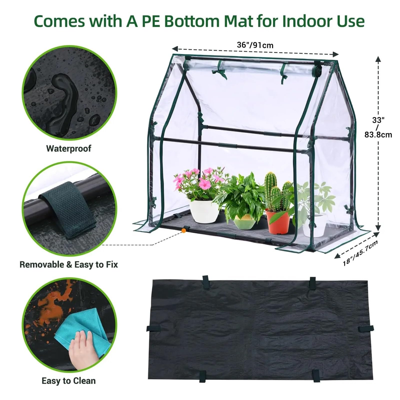 Invernaderos Jardín Mini invernadero for interior y exterior, invernadero portátil de mesa con almohadilla impermeable for cultivo de plantas pequeñas Invernadero de Jardín(36 x 36 x 58.5 inch)