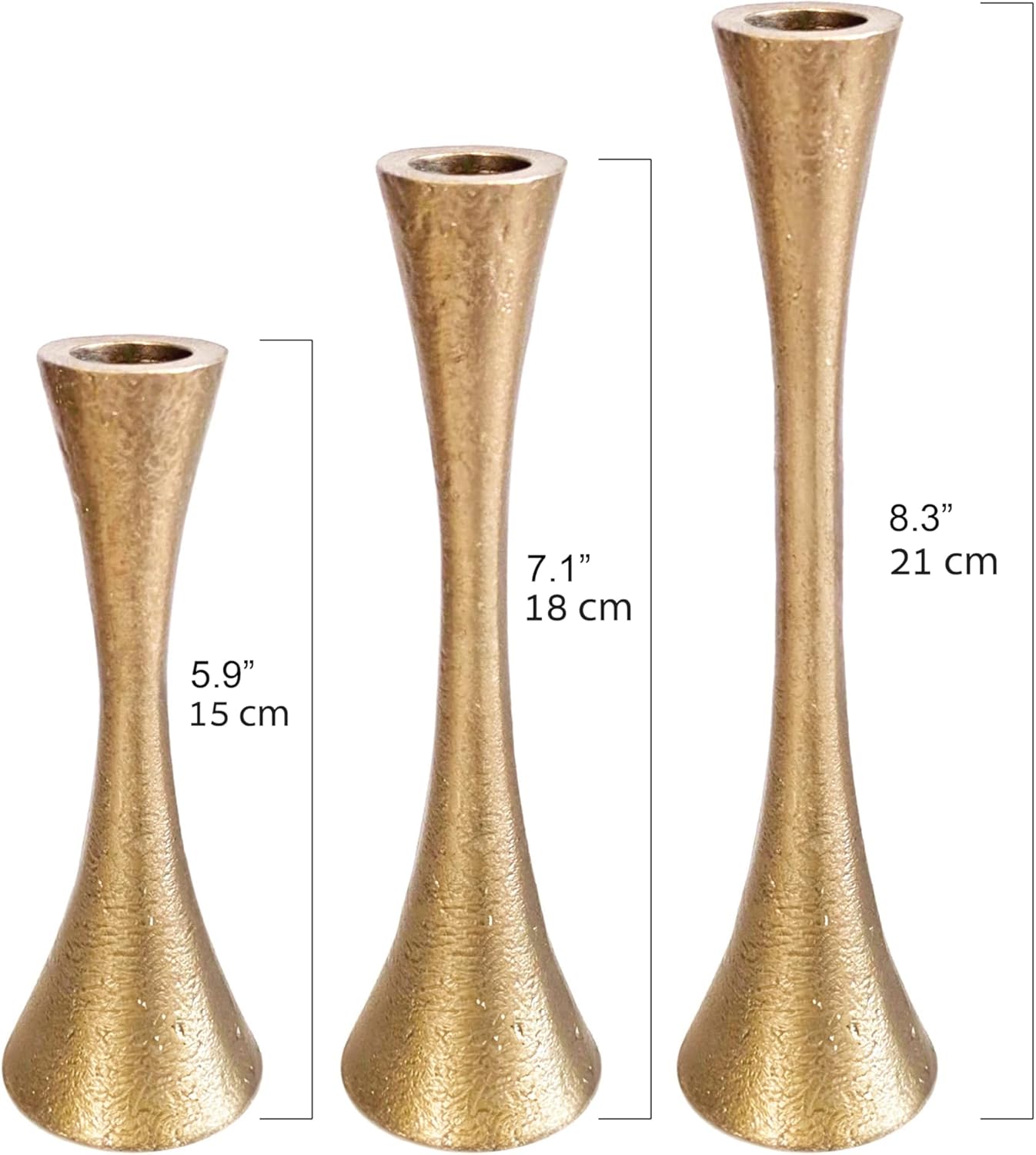 Yair Emanuel Rustic Taper Candle Holders Set of 3-8.3", 7.1", 5.9" Silver or Brass Finish Vintage Style Decorative Pillar Candlestick Holders (Antique Brass CNJ-1)