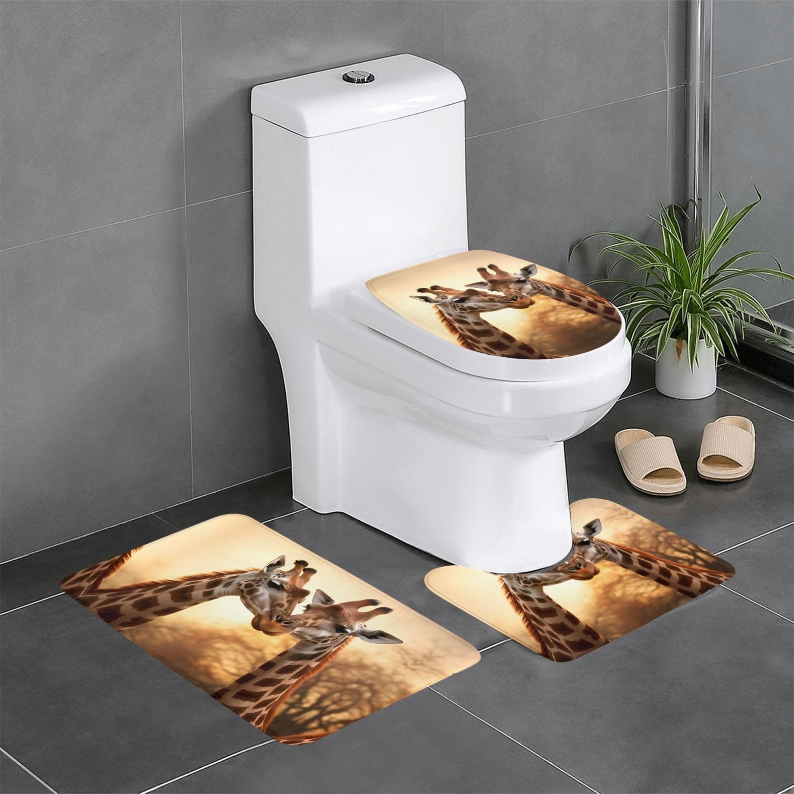 Tapis de bain séchage rapide lot de 3 antidérapant motif girafe