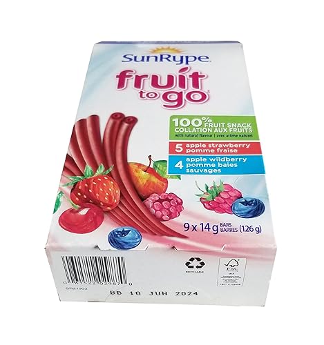 Miniatura 5 de Barras de frutas SunRype Fruit to Go, sabor manzana fresa y manzana Wildberry, 9 x 14 g0.5 oz. Barras (importadas de Canadá)