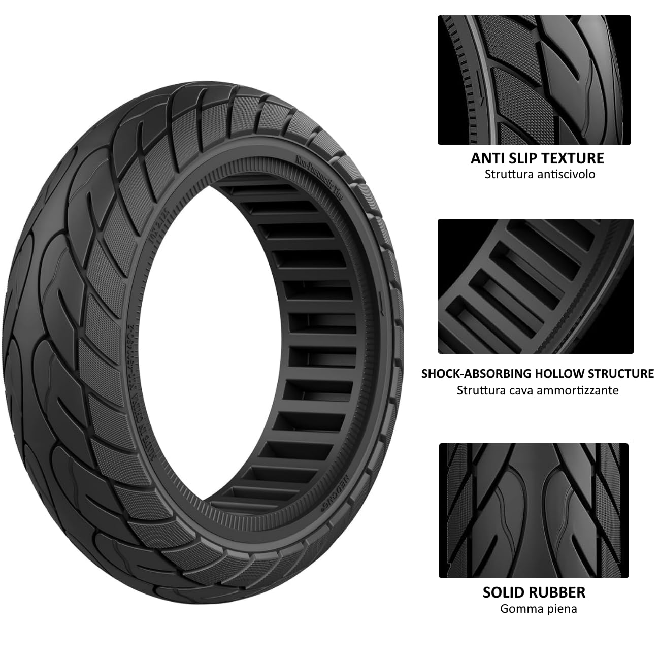 ECOVELO Pneumatico Solido 10x2.125 Antiforatura Ruote 10" per Monopattino Elettrico