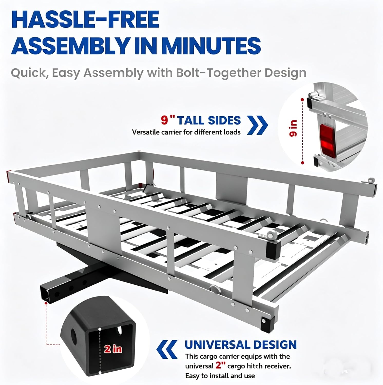 Aluminum Hitch Mount Mobility Carrier with 47" Foldable Ramp, 600lb Capacity Aluminum Hitch Cargo Carrier Basket for Power Wheelchair & Scooter, Fits 2" Receivers on SUVs, Trucks, RVs