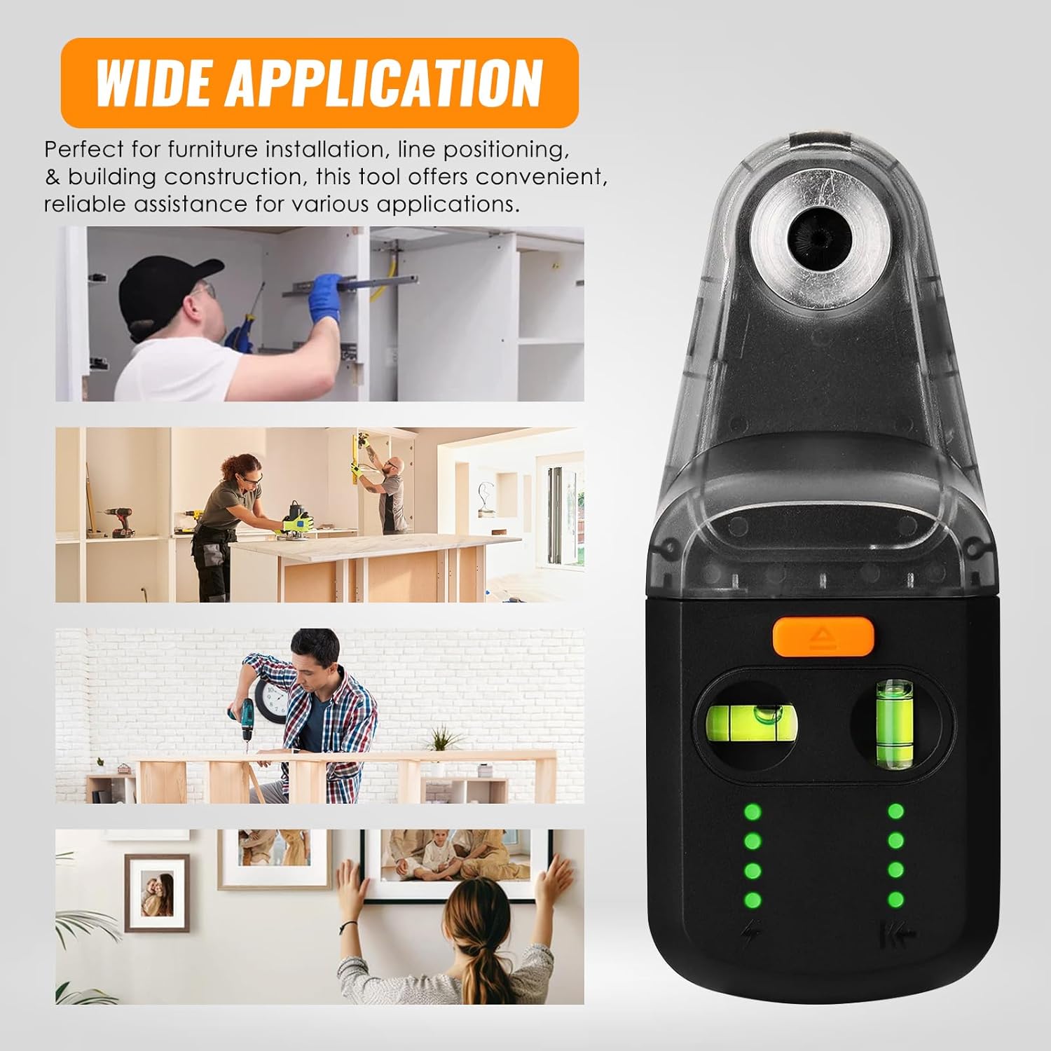 4-in-1 Wall Laser Leveler with Line Laser, Wall Mount Bracket, Rechargeable Electric Dust Collection Construction Removal Bubble Levels, 4M Green Laser Distance for Home Renovations & Woodworking