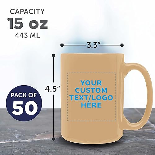 Miniatura 5 de DISCOUNT PROMOS Juego de 50 tazas de café de cerámica grandes personalizadas de 15 onzas, paquete personalizado a granel, perfectas para café, té,