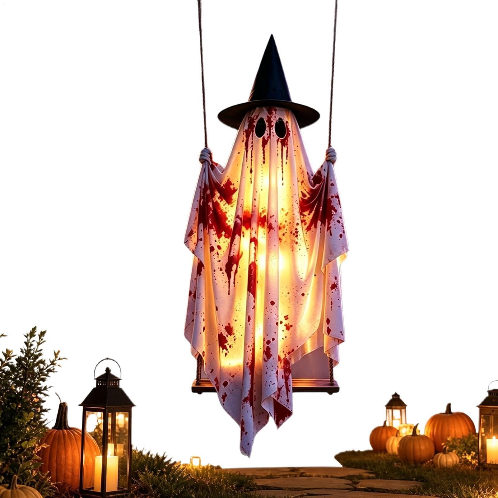 Halloweenowe Dekoracje Zewnętrzne Z Duchem Świecąca Dekoracja Ganek Trawnik