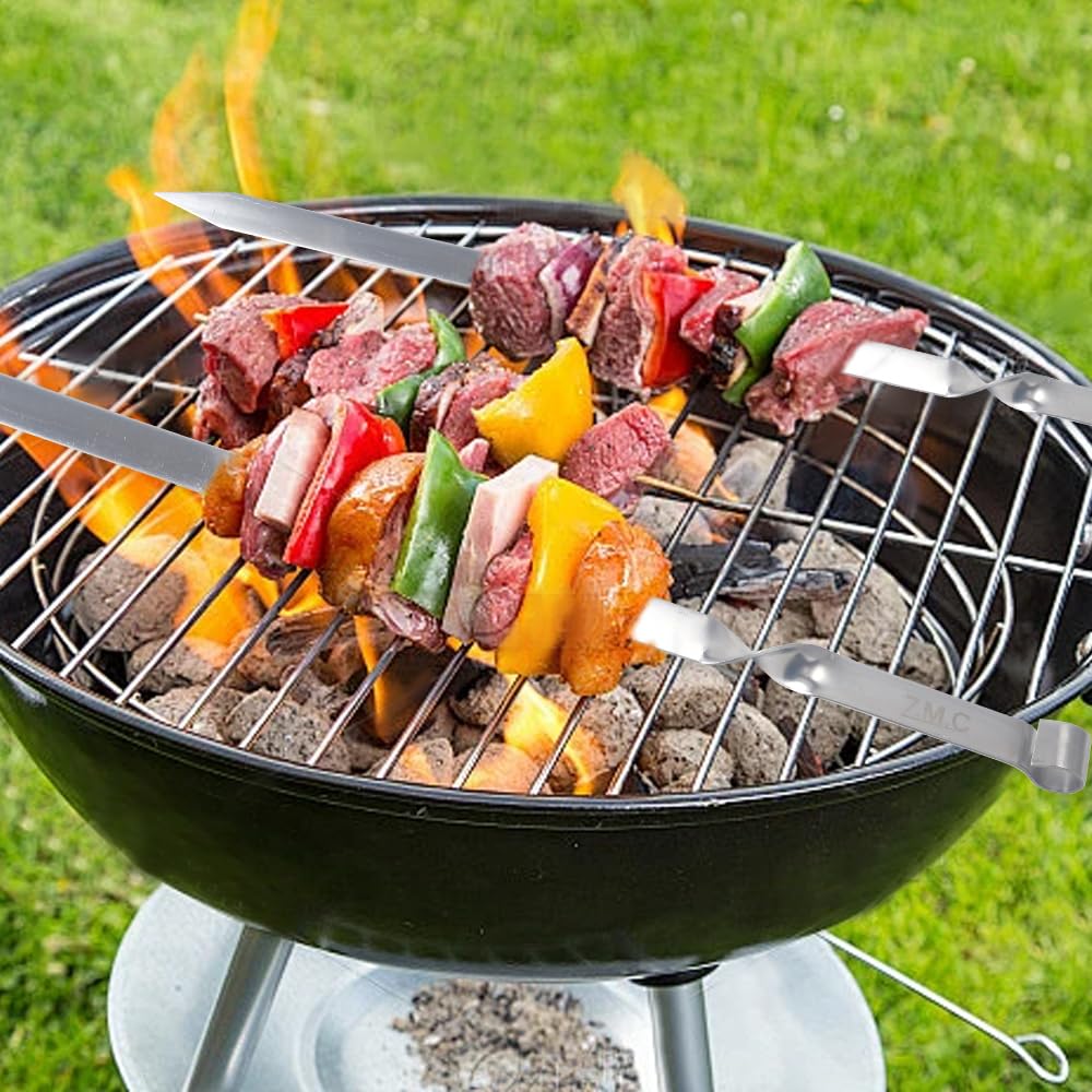 ZMC 25 spiedini per barbecue Kebab da 55 cm, in acciaio inox, 2 cm di larghezza, 2 mm di spessore, spiedini per carne e kebab, antiruggine, piatti e stabili per barbecue, Adana, falò e grandi