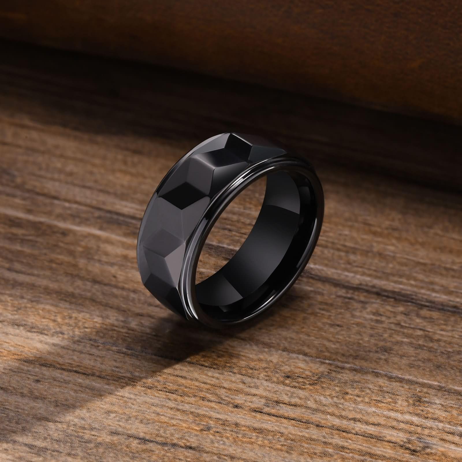 Anillo de compromiso para mujer y hombre, personalizado, de tungsteno y rombo, redondo, 8 mm, color negro