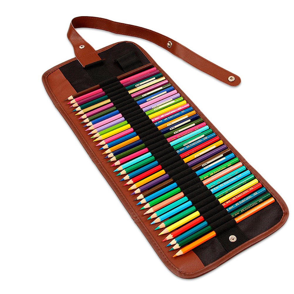 chengsanNIANWUDU Federmäppchen aus Leinen, zum Aufrollen, Stiftehalter, Aufbewahrungstasche (48 Fächer), Brown