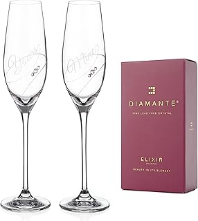 Sponsored Ad – DIAMANTE Swarovski Crystal Champagne Flutes Prosecco Glasses - Yours & Mine - Set of 2