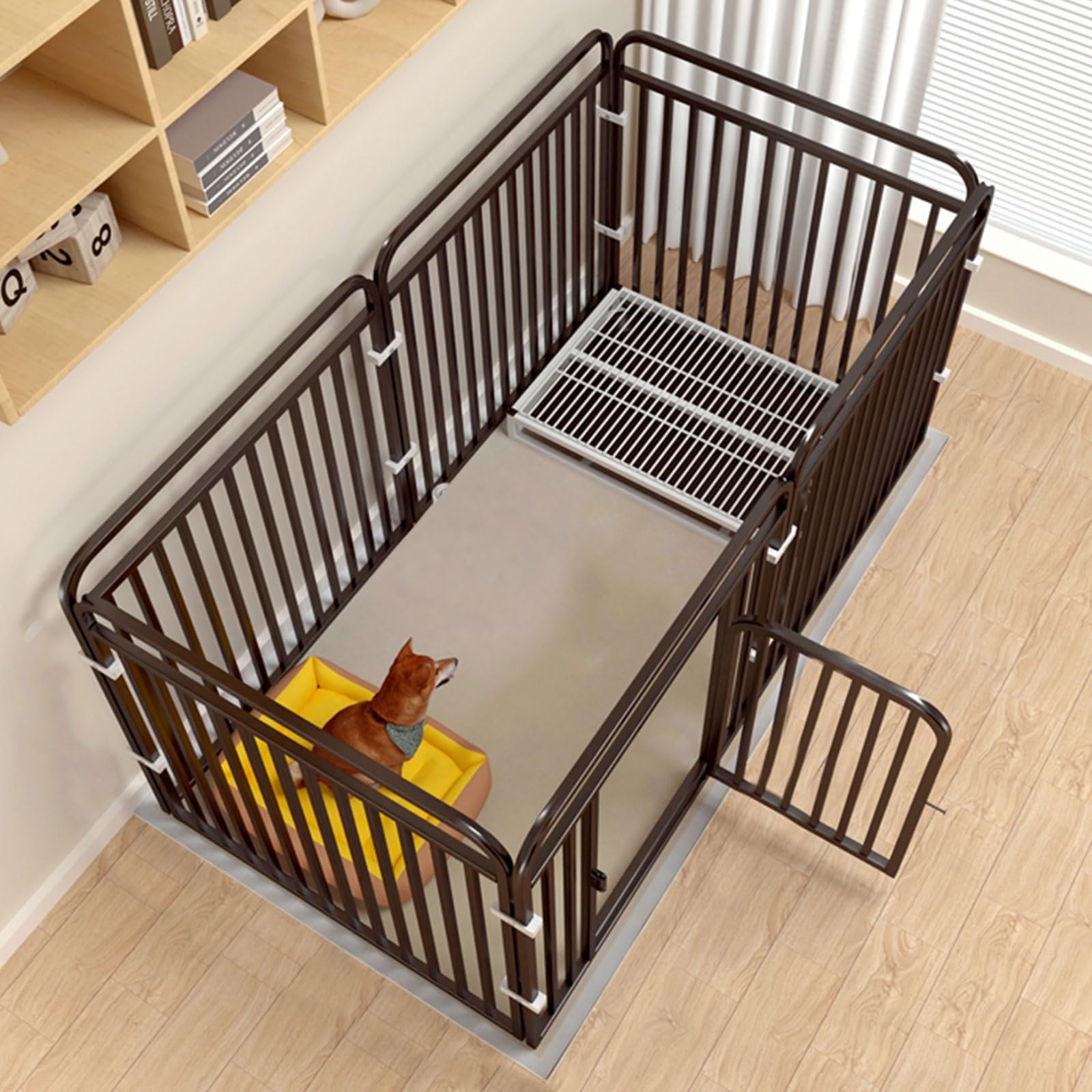 Portable Dog Fence Assembled Without Tools Puppy Playpen 60/80CM High with Lockable Pet Door Made of Iron Frame Freestanding Play Pen Dog Without Cushion(Black,140 * 70 * 80cm)