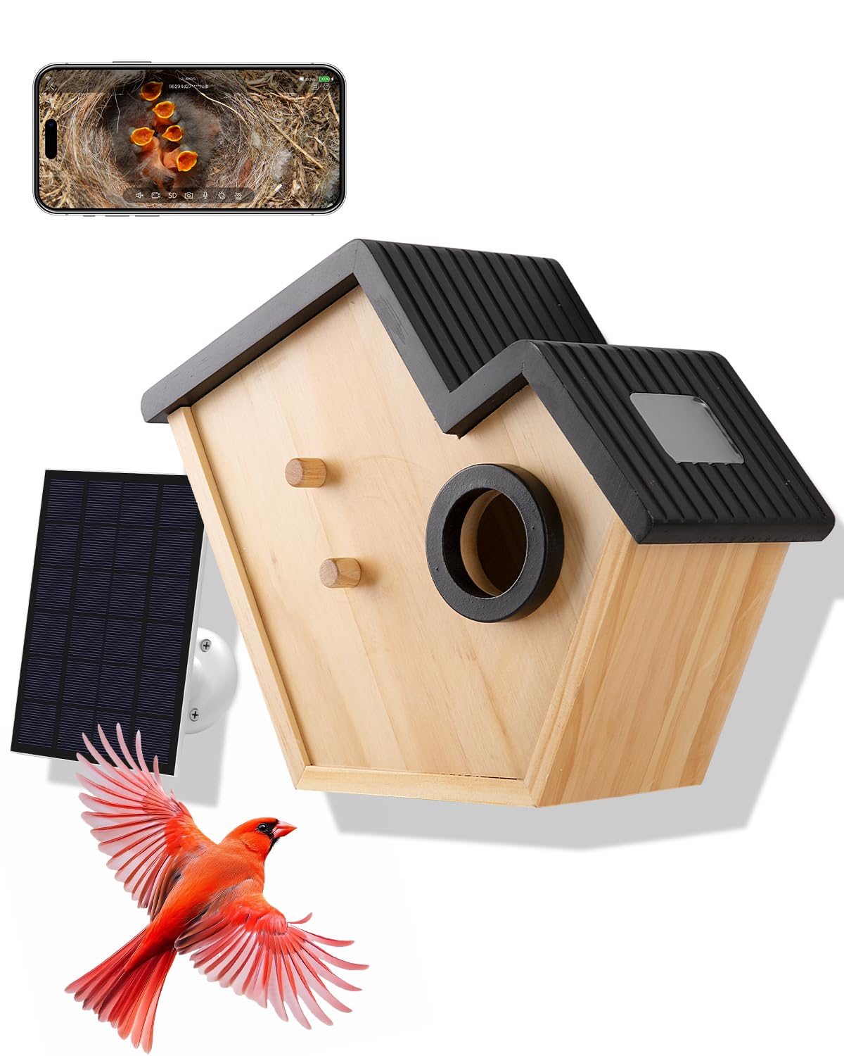 Smart Bird House with Camera, Birdhouse for Outside with 2K HD Camera Inside, Weatherproof, Solar Powered, Night Vision, 2.4G WiFi Smart Bird Nest Box Observe Bird Activities in Real Time