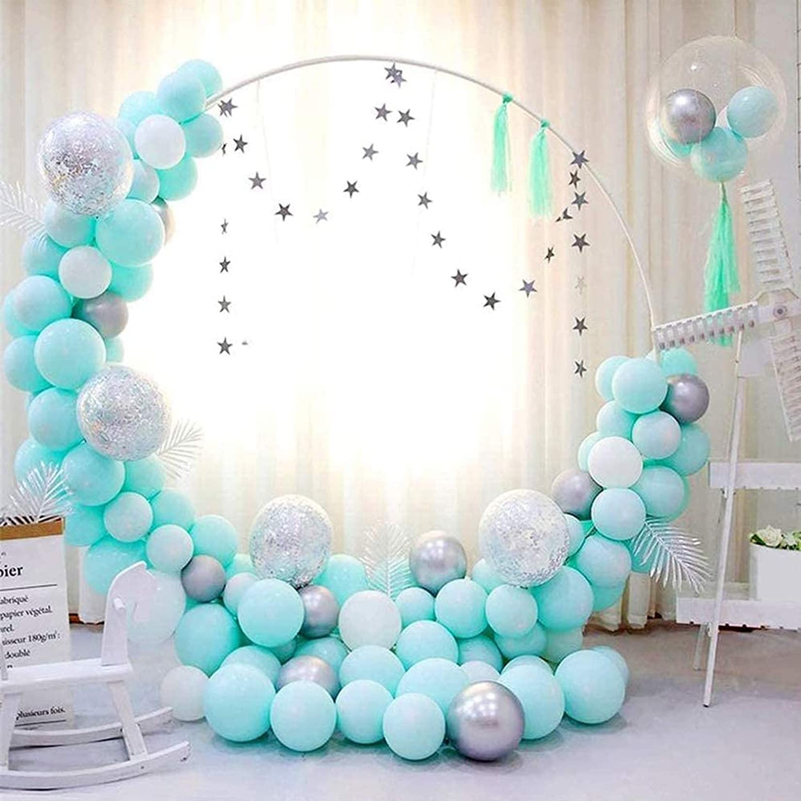 DINGYUIron Circle Wedding Props Arch Backdrop Round Ring Arches for Wedding Birthday Party Background Flower Balloon Decor,White,2.4M