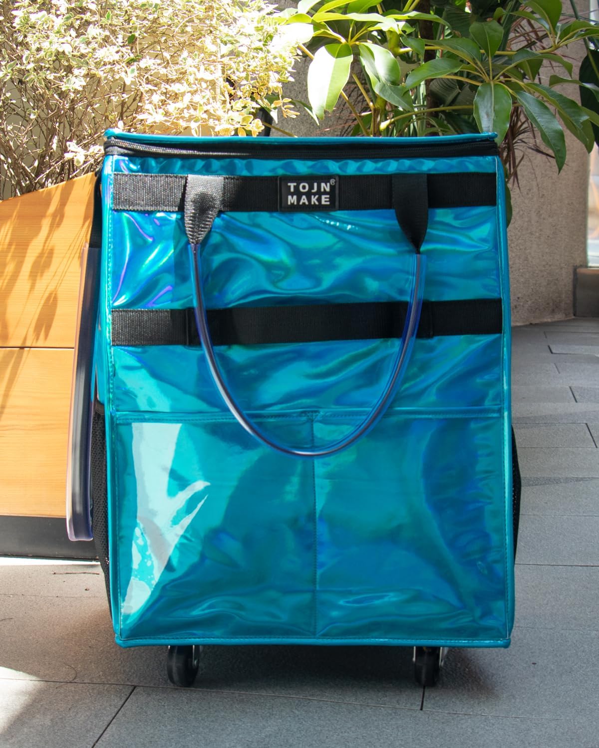 Reusable Grocery Bag On Wheels, Shopping Trolley, Rolling Tote with 8 Pockets and Zipper Cover, Foldable, Heavy Duty Handles, Carries Up to 46 LBS (Medium, Glitter Blue) - Image 7