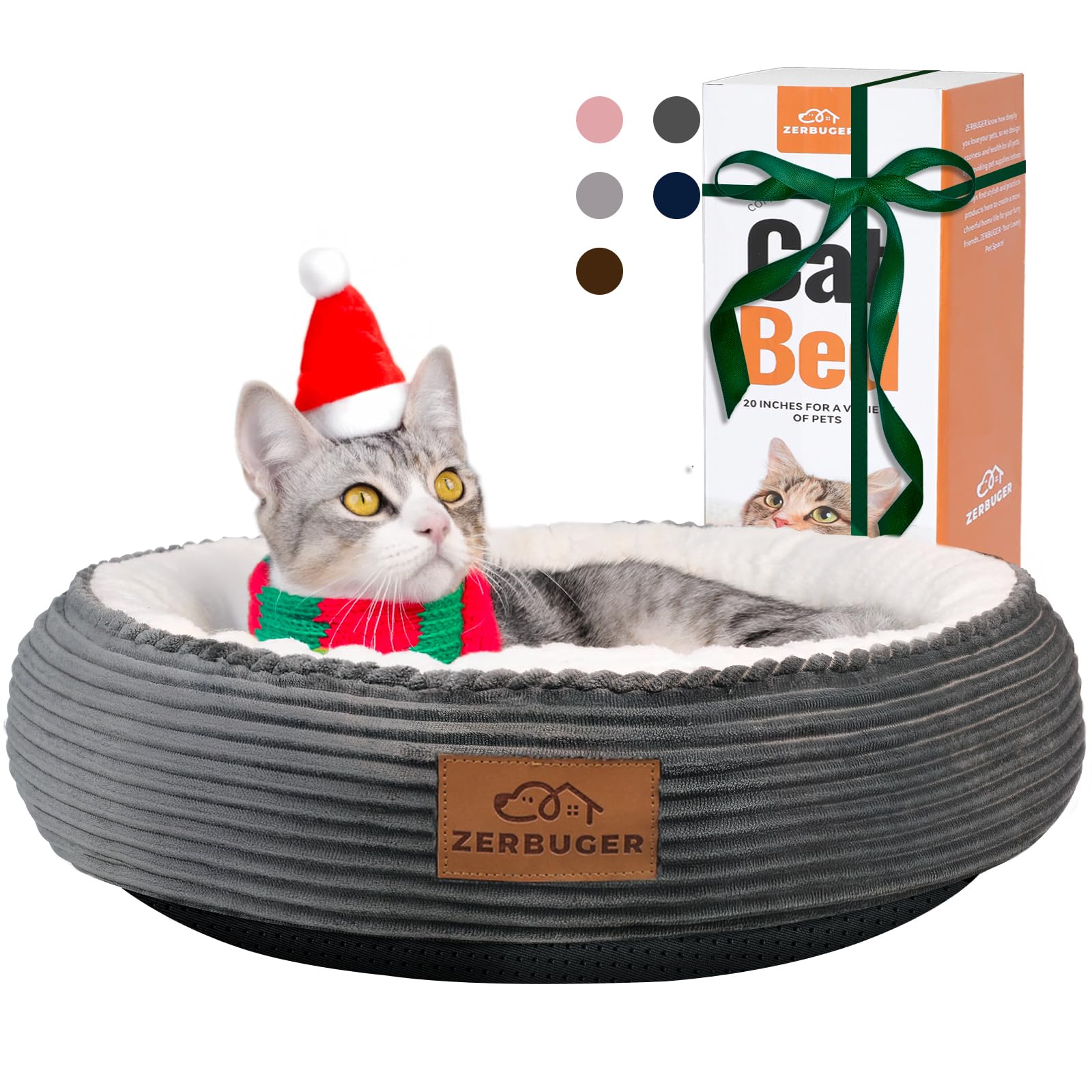 Cat Bed, 20In Dog Beds for Small Dogs Calming Cat & Dog Beds for Indoor Pets Pet Beds Comfortable Donut Round Ultra Soft