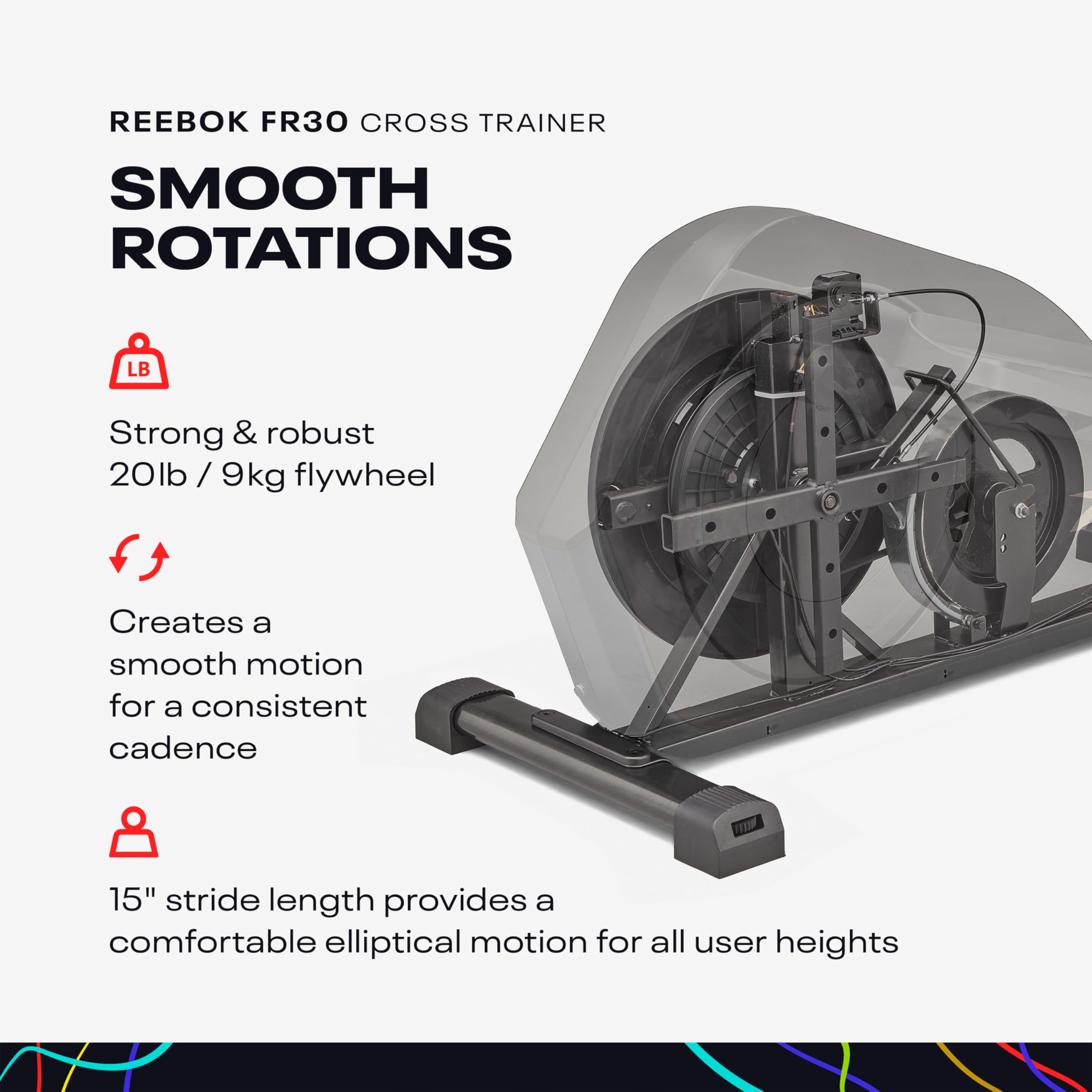 Ellittica Reebok FR30 - Kinomap - Volano da 9 kg - Display a LED - 32 livelli di resistenza - 18 programmi