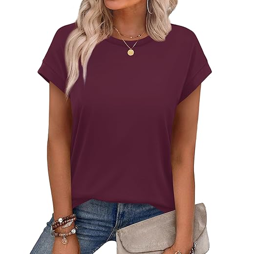 Alaroo Womens Summer Tops Short Sleeve Shirts Crew Neck Cute Trendy Tunic Blouses (S-3XL)