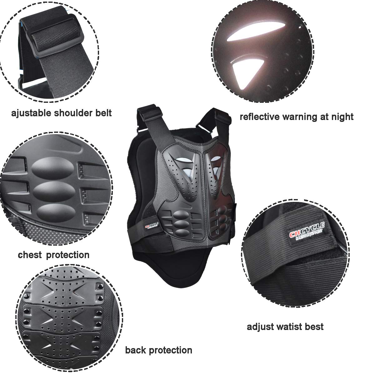 Gilet De Protection Moto Cross - Coque PP + Mousse - Bretelles Réglables - Taille Unique Adulte