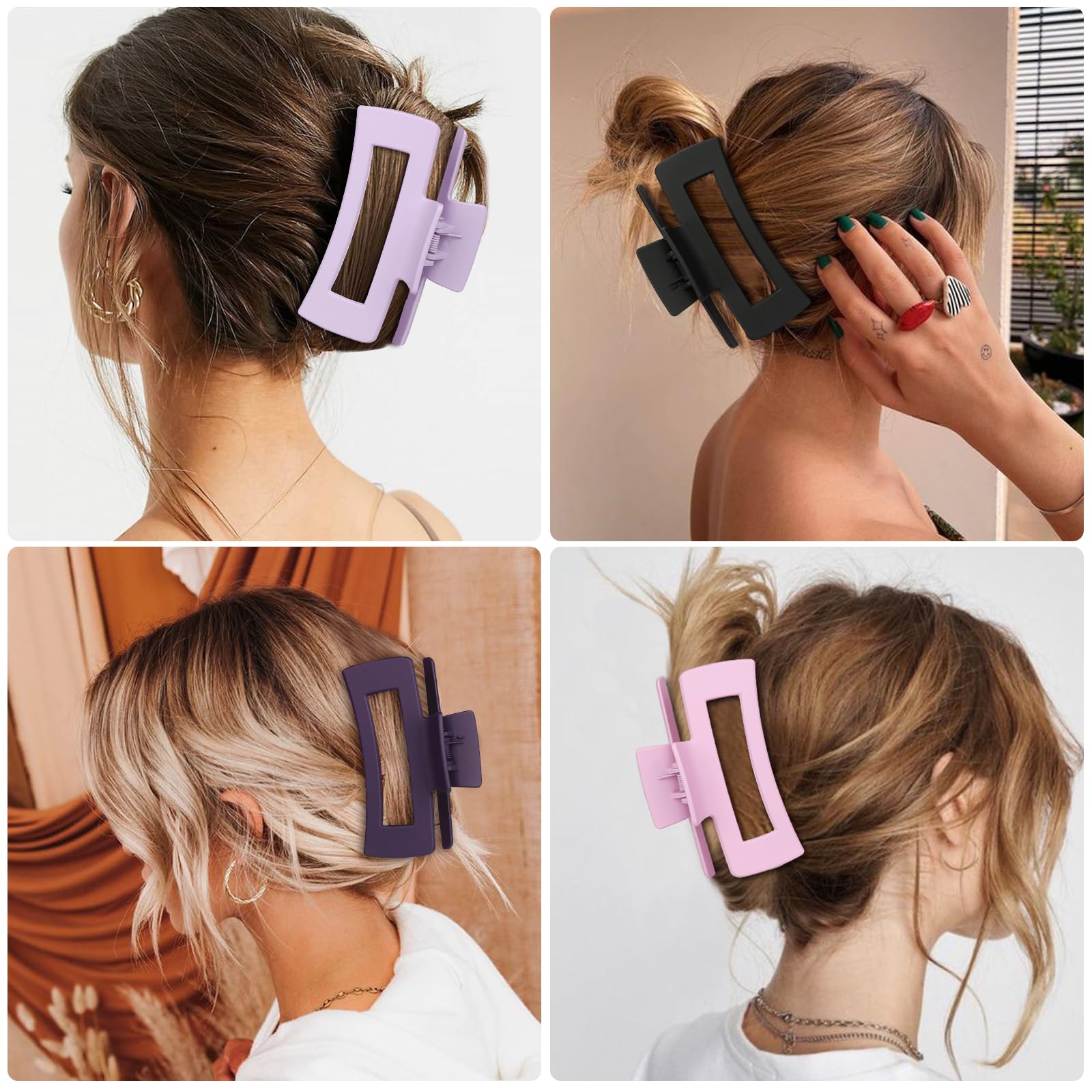 CHANDAT Große Haarspangen, 10,4 cm, bunt, 8 Stück – Haarspangen für dickes und dünnes Haar, quadratische Haarklammern, Großpackung Haarschmuck für Damen und Mädchen (Lavendel)